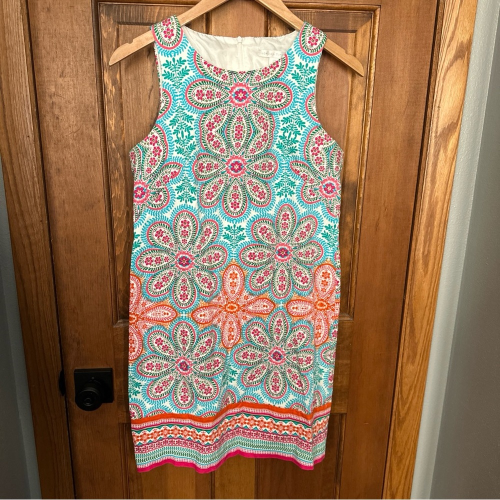 London Times Floral Summer Shift Dress Colorful Easter Church Office Size 8 💕